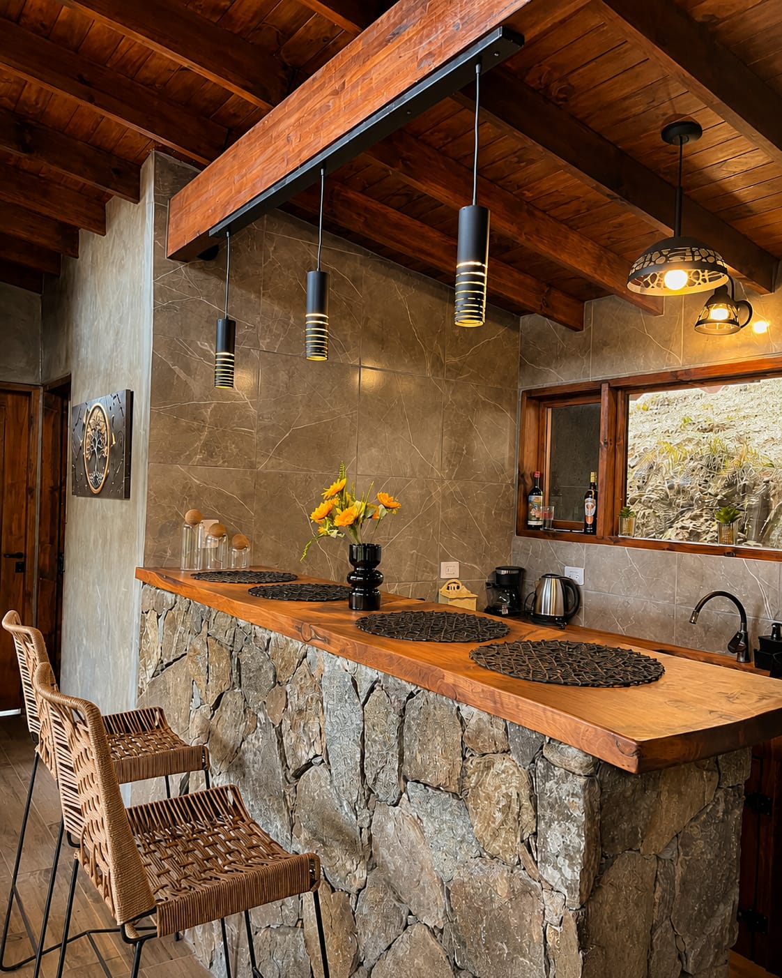 Barra de cocina con base de piedra